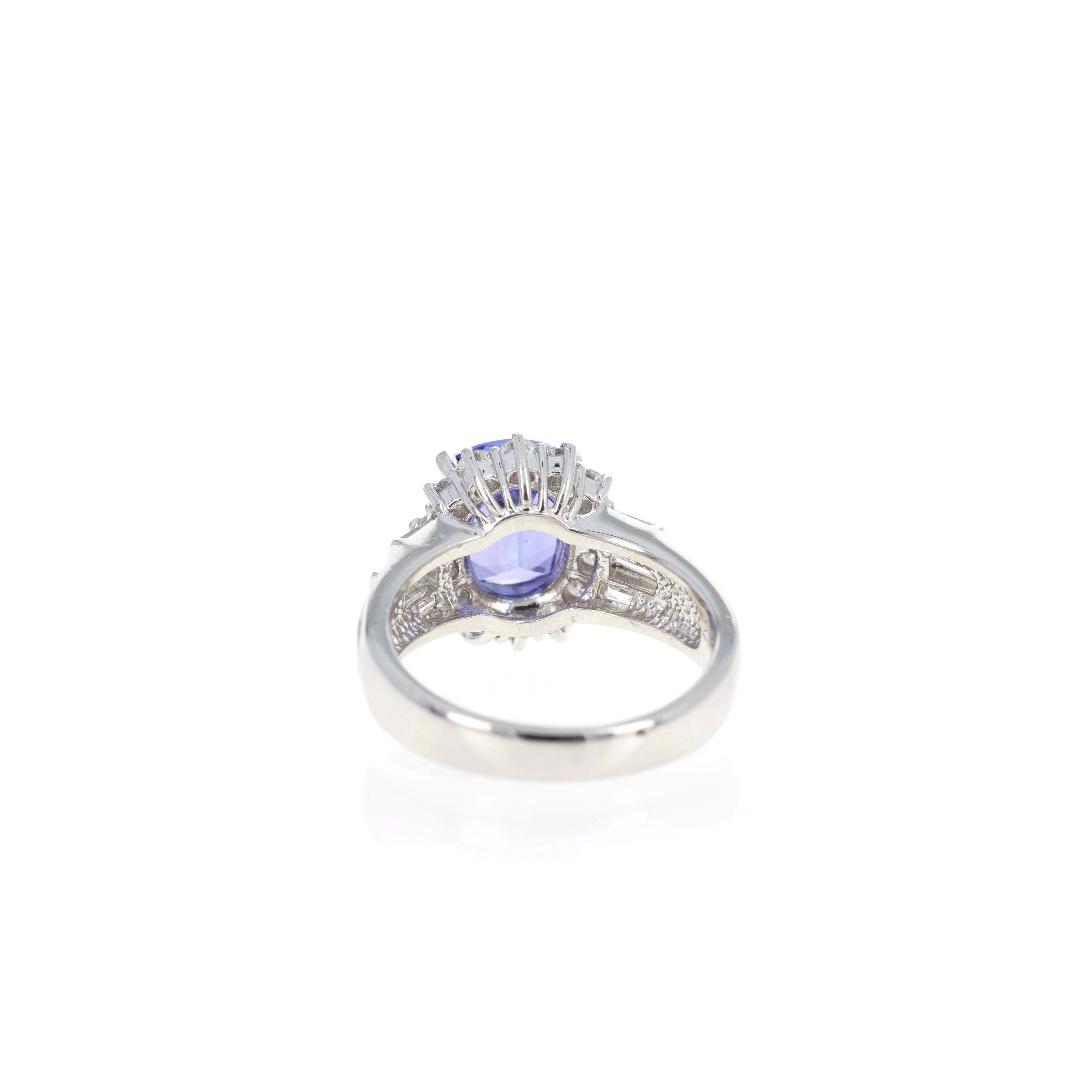 Cushion Cut Platinum 2.18 Carat Tanzanite Diamond Halo Ring For Sale