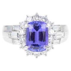 Platinum 2.18 Carat Tanzanite Diamond Halo Ring