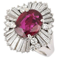 Vintage Platinum 2.18ct No-Heat Ruby and 2.00ct Diamond Ballerina Ring, with Certificate