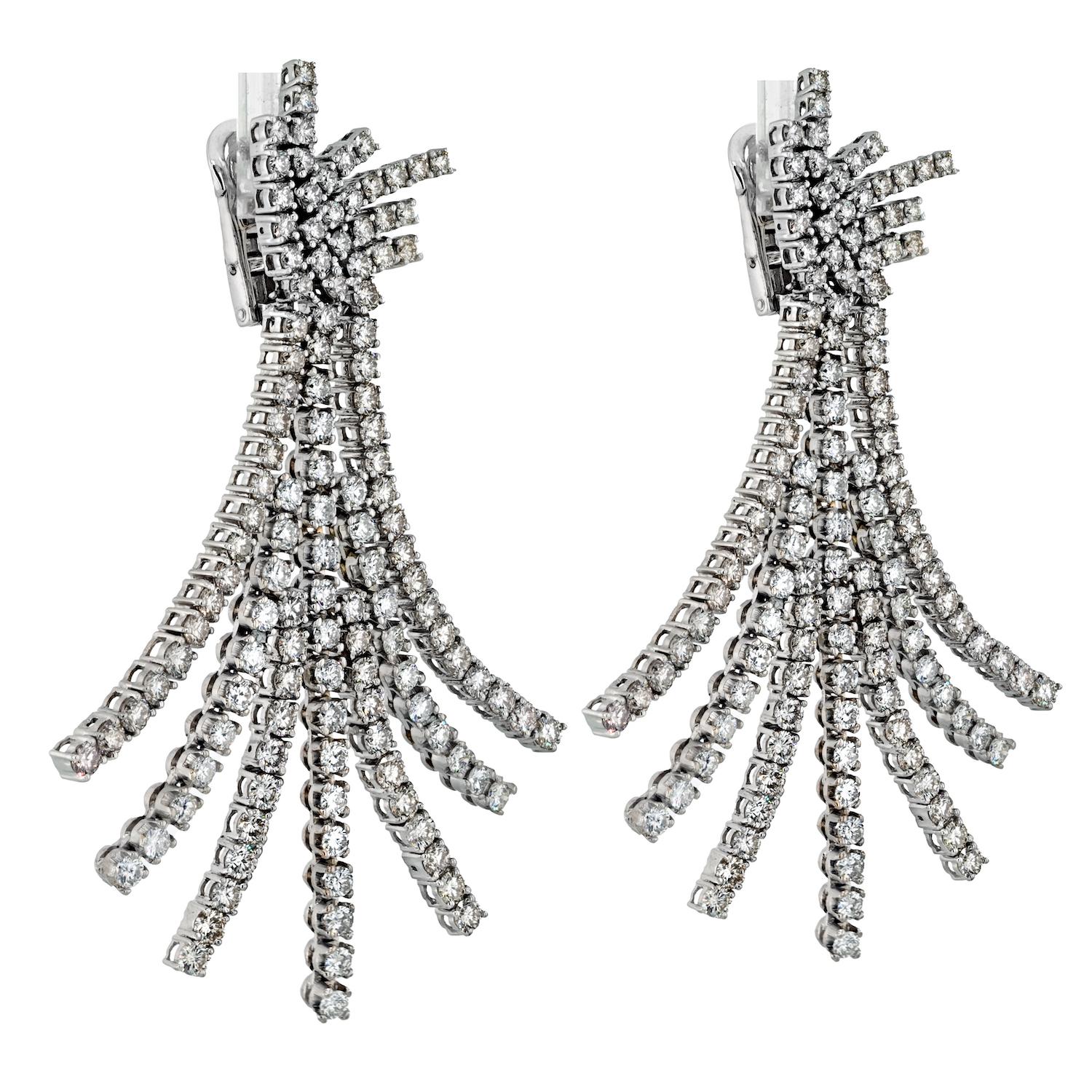 Modern Platinum 22.00cttw Diamond Chandelier Dangling Tassel Earrings For Sale