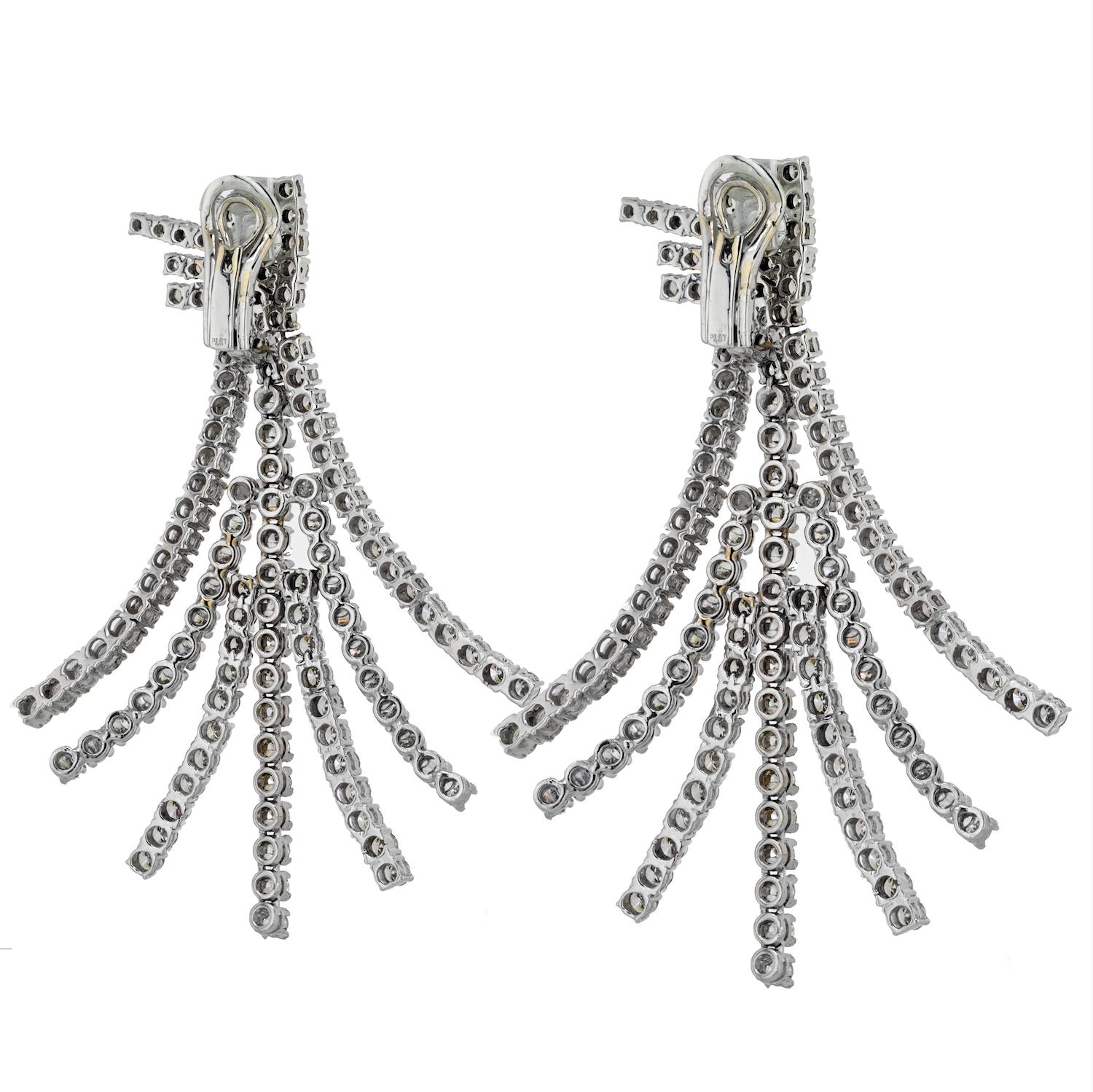 Round Cut Platinum 22.00cttw Diamond Chandelier Dangling Tassel Earrings For Sale