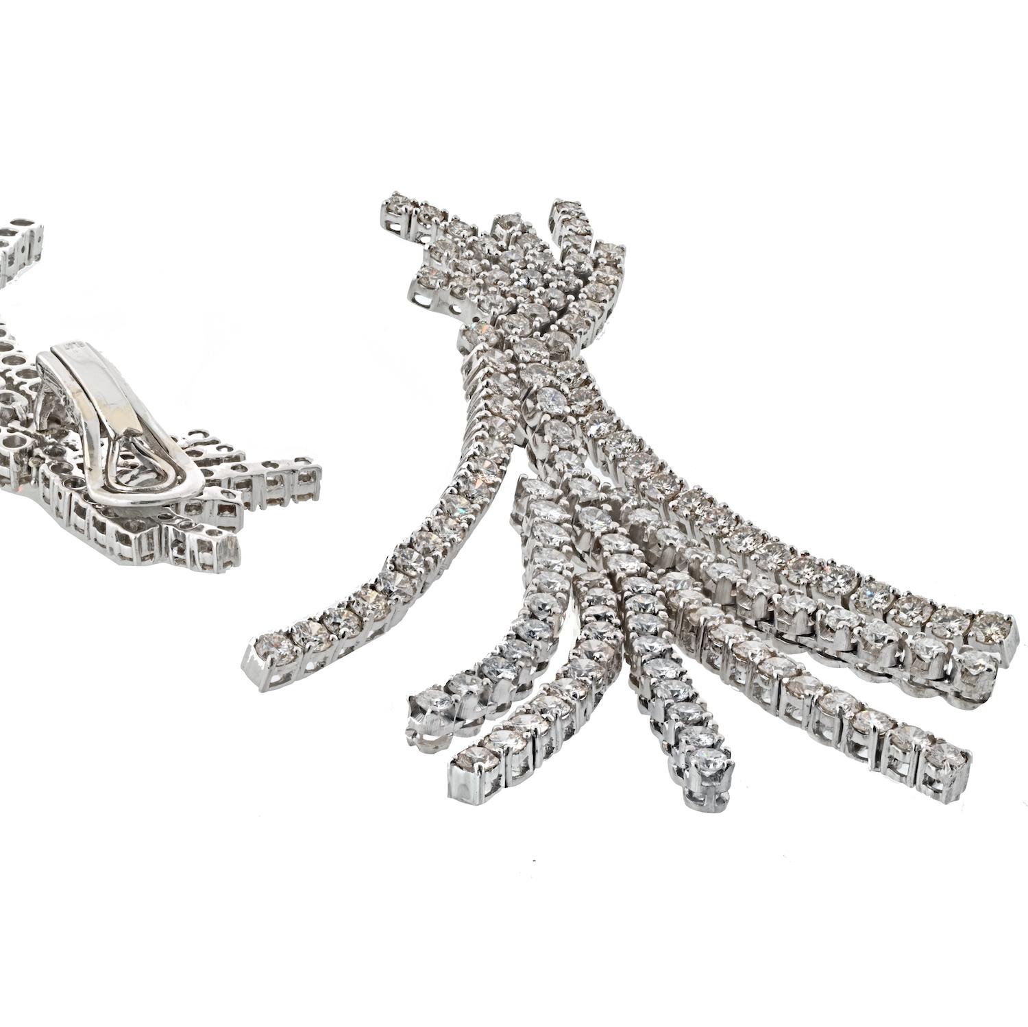 Women's Platinum 22.00cttw Diamond Chandelier Dangling Tassel Earrings For Sale