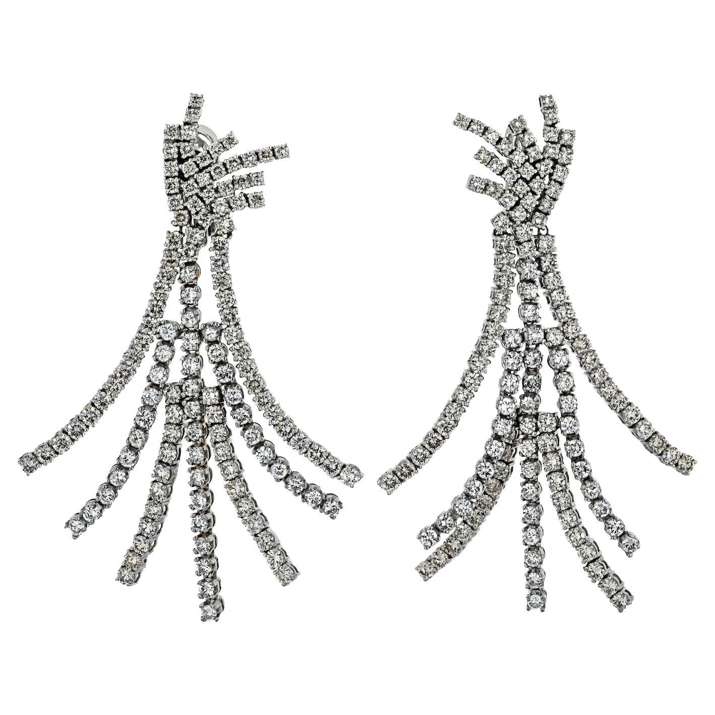 Platinum 22.00cttw Diamond Chandelier Dangling Tassel Earrings For Sale