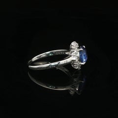 Platinum 2.22ctw No Heat Ceylon Oval Sapphire w/ Diamond Flower Halo Ring