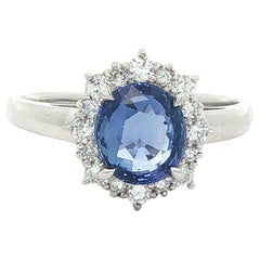 Platinum 2.22ctw No Heat Ceylon Oval Sapphire w/ Diamond Flower Halo Ring