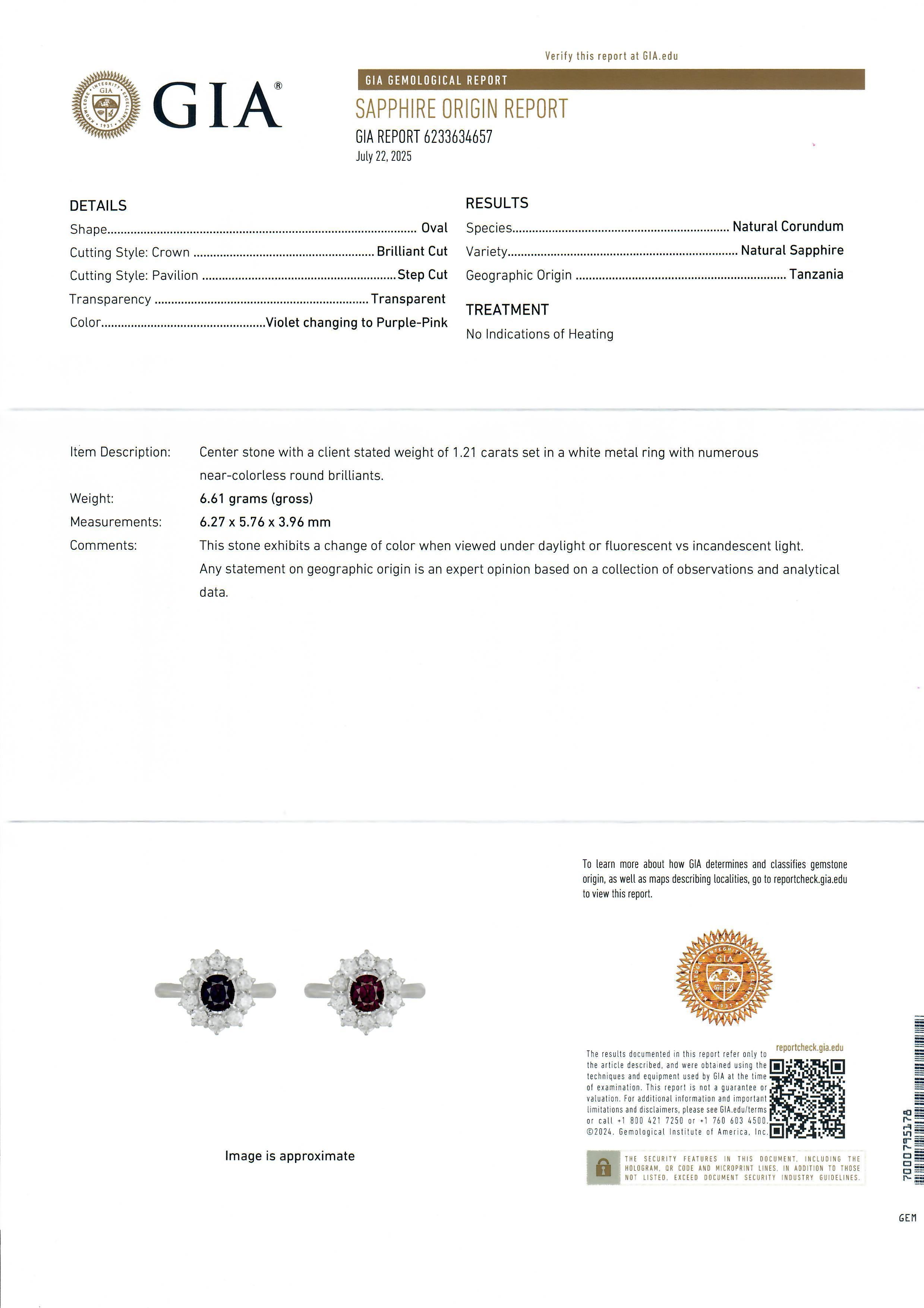 Bague en platine 2.22ctw No Heat Violet Purple Pink Color Change Sapphire Diamond Pour femmes en vente
