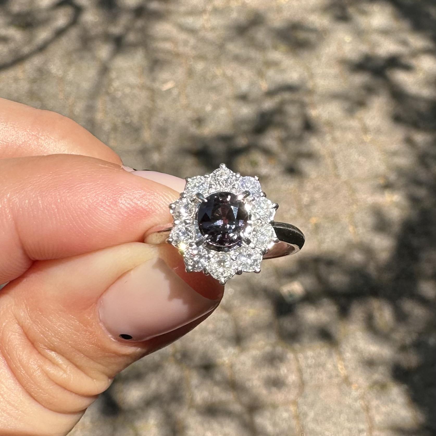 Bague en platine 2.22ctw No Heat Violet Purple Pink Color Change Sapphire Diamond en vente 3
