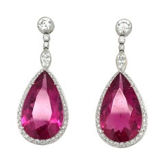 Platinum 22.36ct. Pear Shaped Rubellite Drop Earrings with 1.83ct. Diamonds