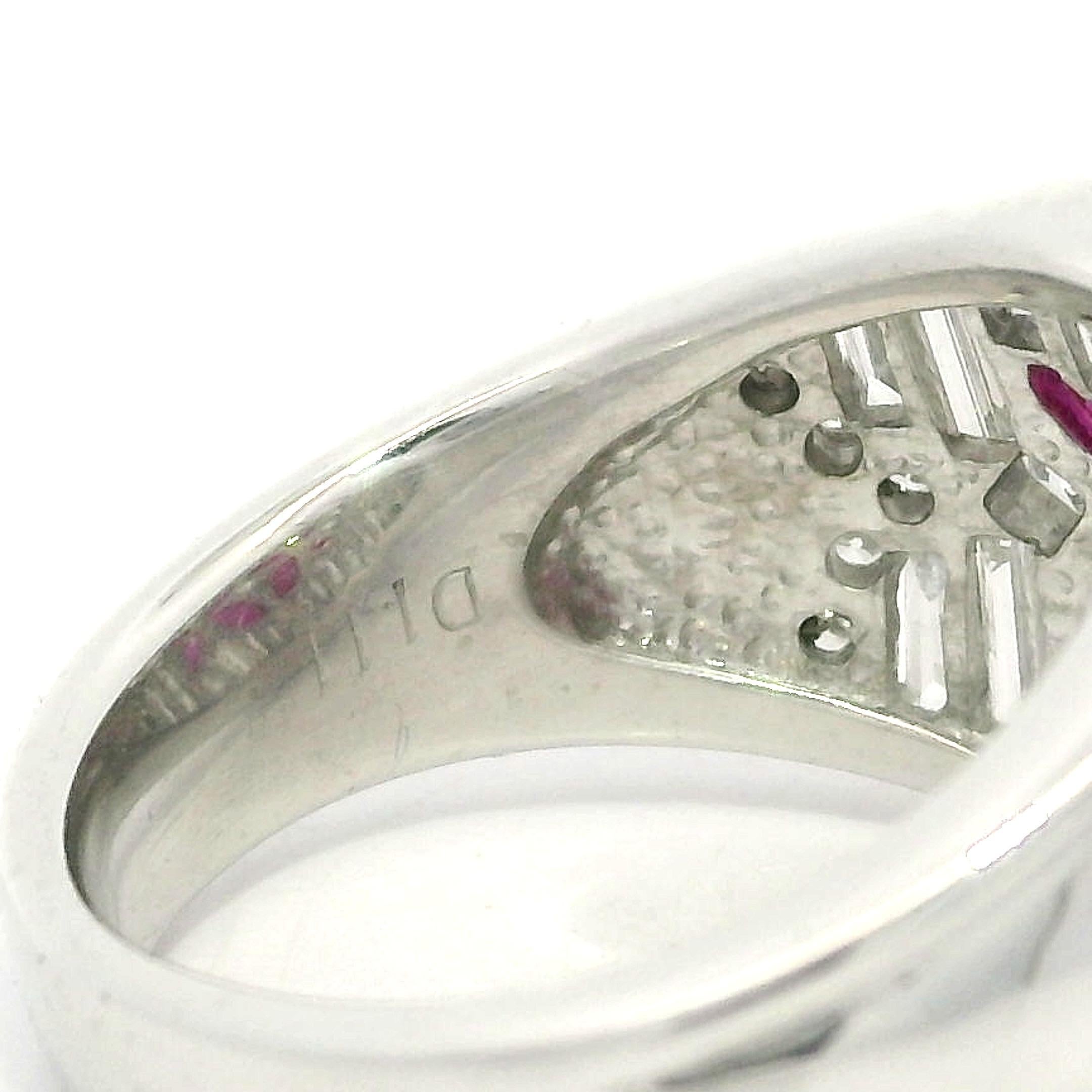 Platinum 2.23ctw Marquise Ruby Baguette Diamond Wide Butterfly Floral Band Ring For Sale 1