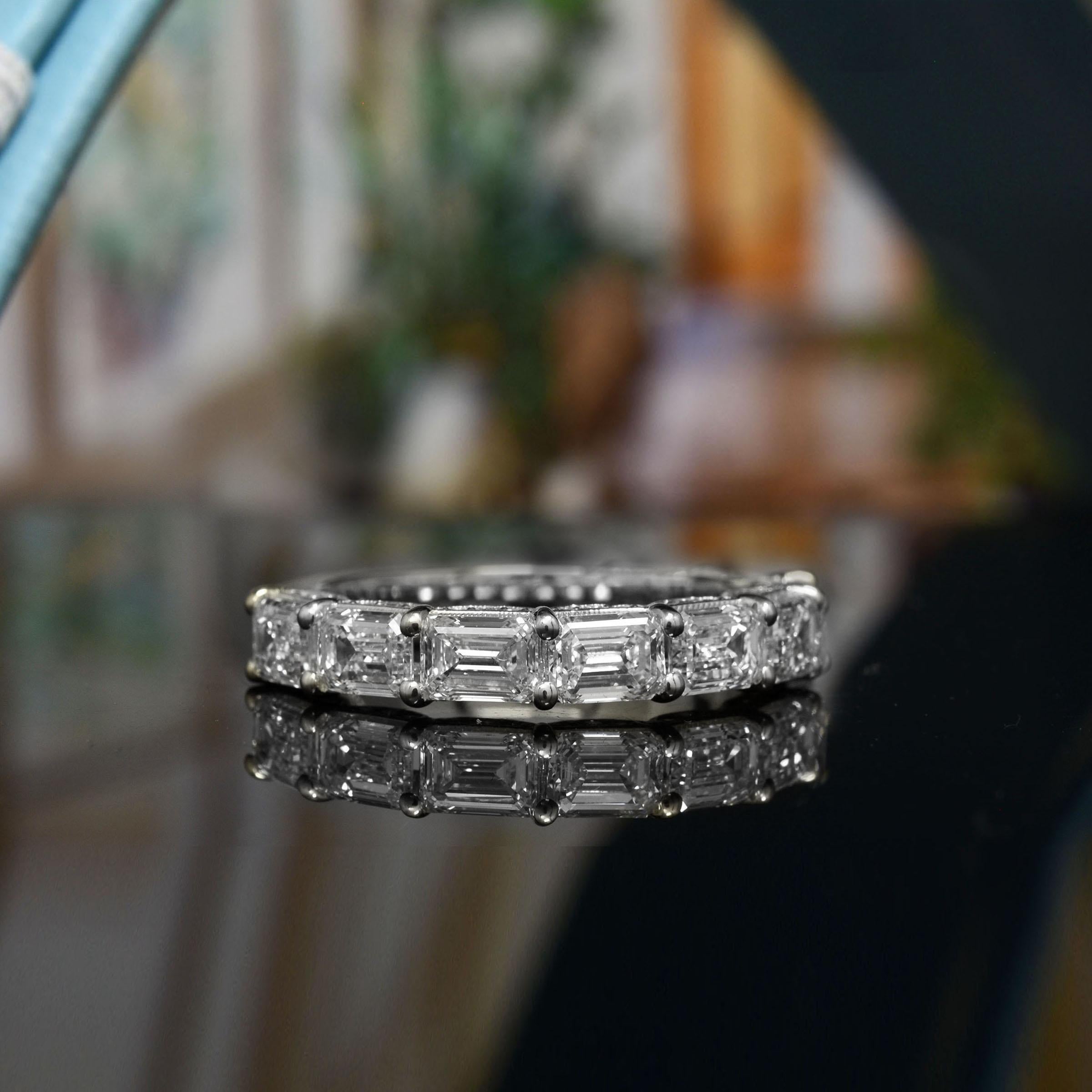 For Sale:  Platinum 2.25 Ct. Emerald Cut Half Eternity Ring with Pave F-G Color VS1 Clarity 2