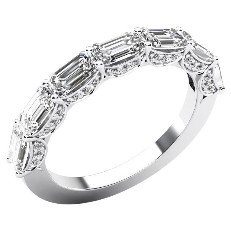 Platinum 2.25 Ct. Emerald Cut Half Eternity Ring with Pave F-G Color VS1 Clarity