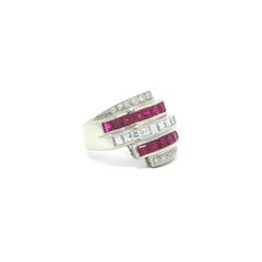 Platinum 2.27ctw Ruby & Diamond Multi Row Wide Bypass Stack Look Band Ring