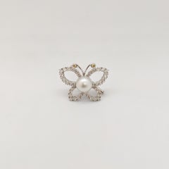 Platinum and 2.29 Carat Diamond Butterfly Brooch with South Sea Pearl Center