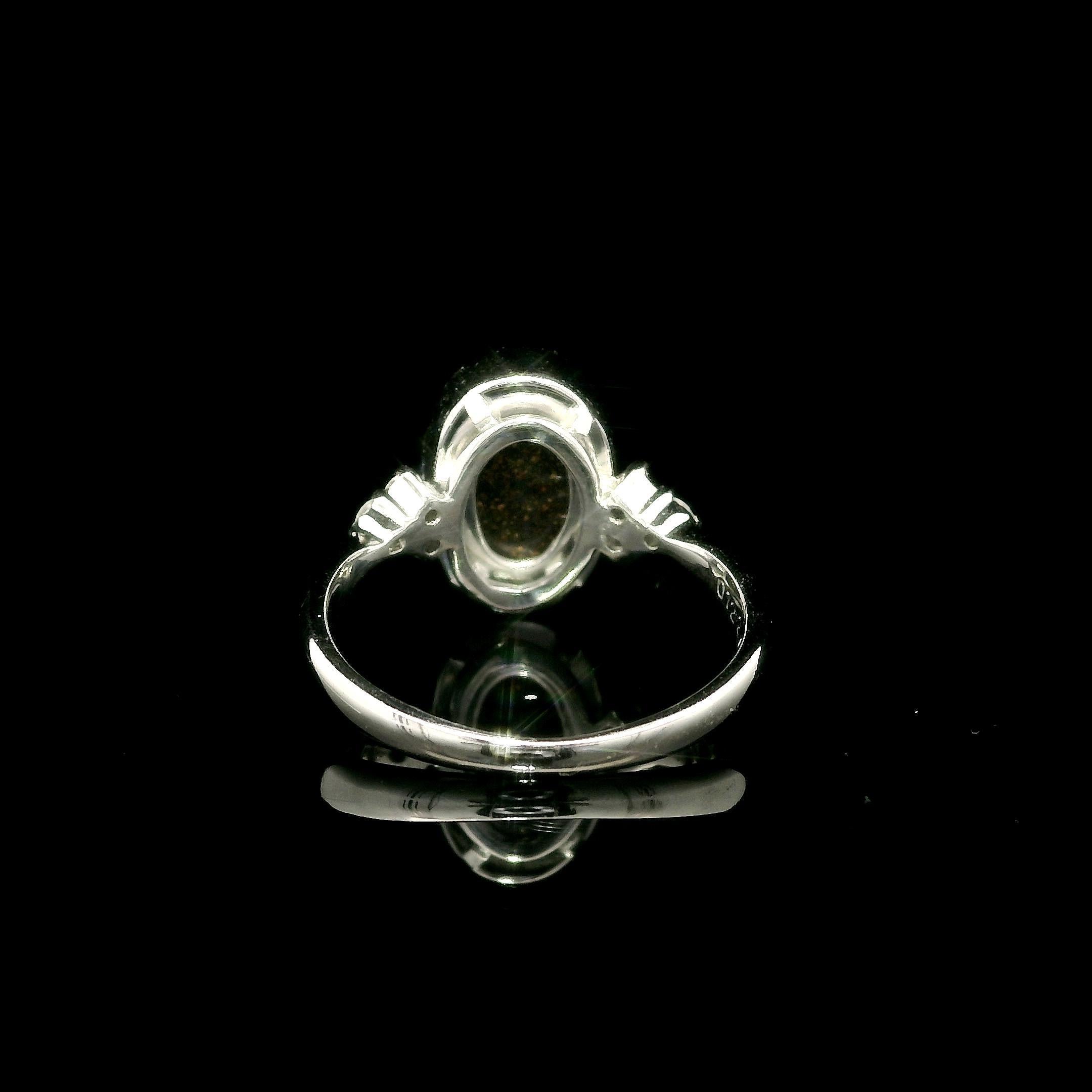 Oval Cut Platinum 2.29ctw Oval Bezel Boulder Opal w/ Diamond Cluster Accents Modern Ring For Sale