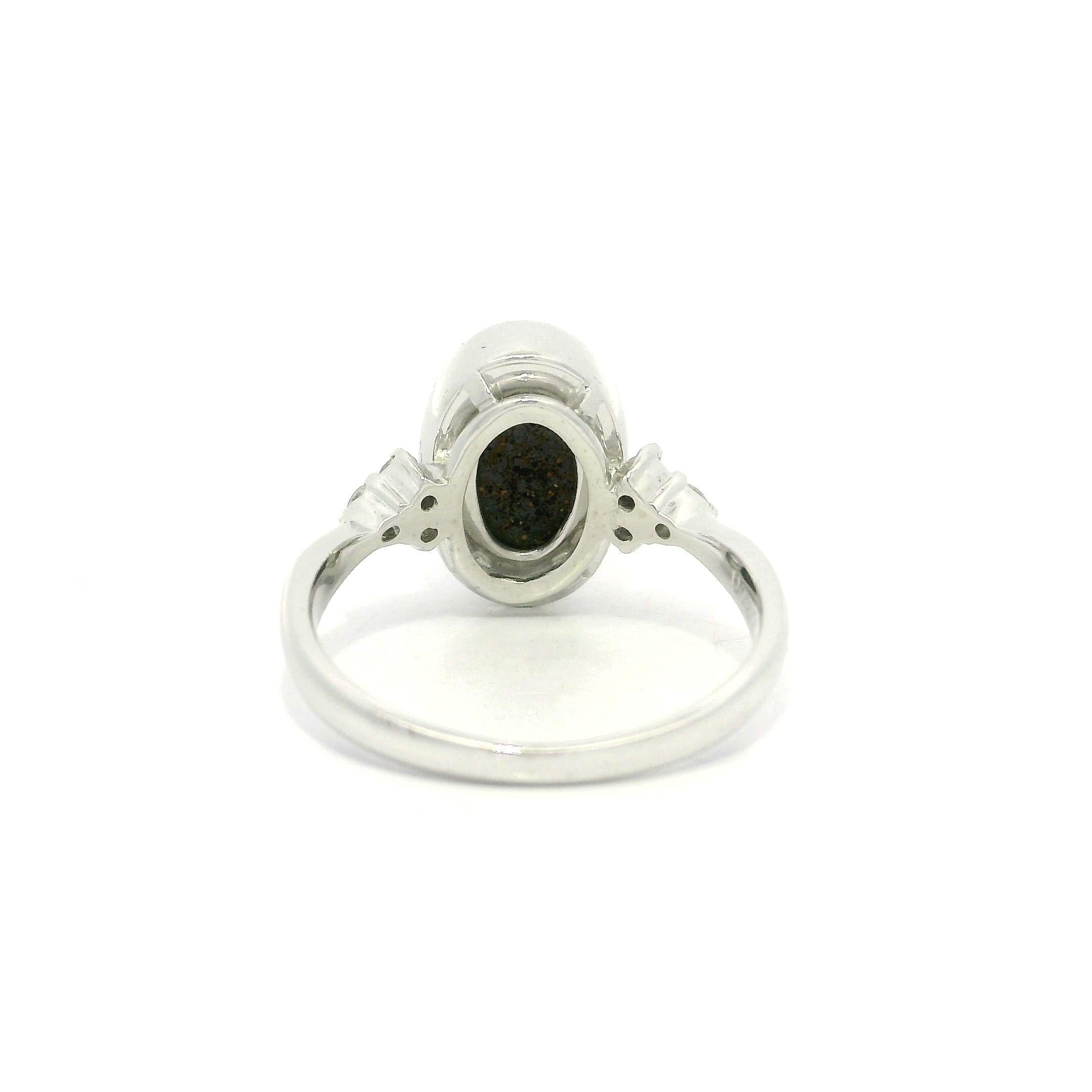 Platinum 2.29ctw Oval Bezel Boulder Opal w/ Diamond Cluster Accents Modern Ring For Sale 2