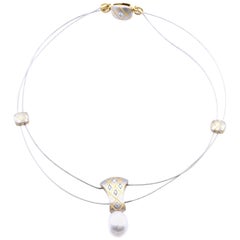 Platinum and 22 Karat Yellow Gold Diamond and Pearl Choker Necklace