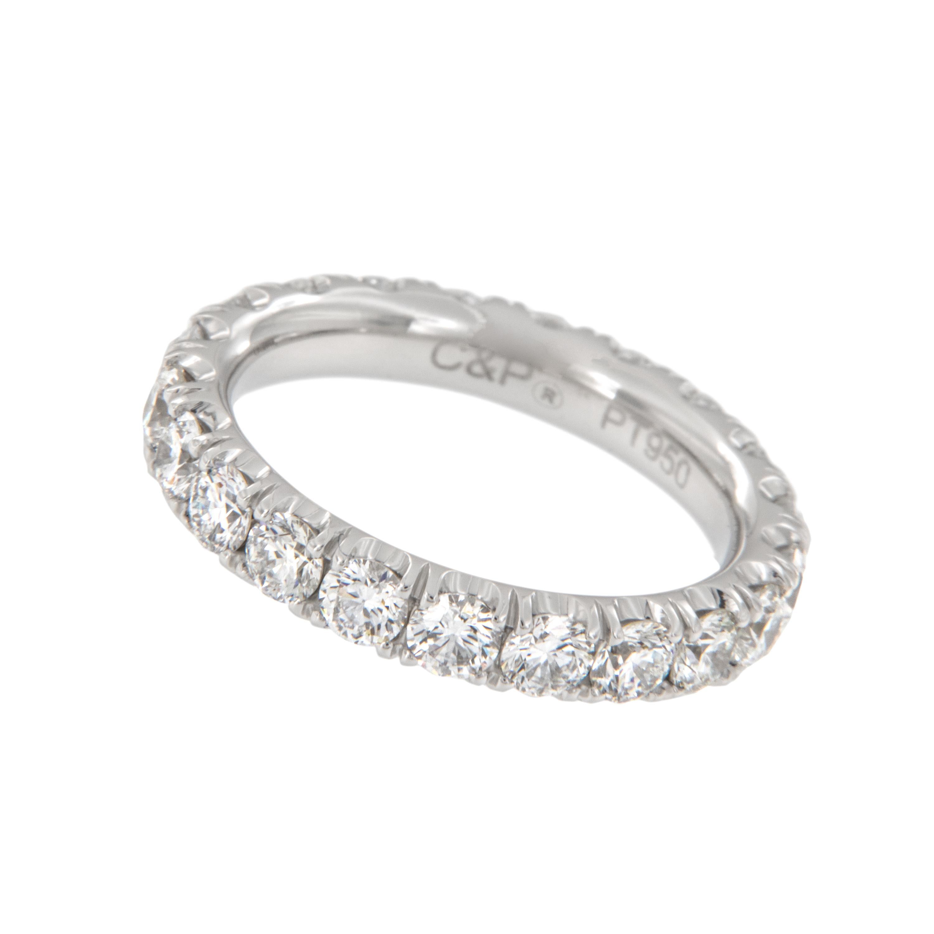 Eternity rings celebrate the eternal bond of lifelong love.  This band, made from noble platinum is impactful enough to wear alone, next to your engagement ring or stacked! Good things come to those who wait - time was taken to find diamonds that
