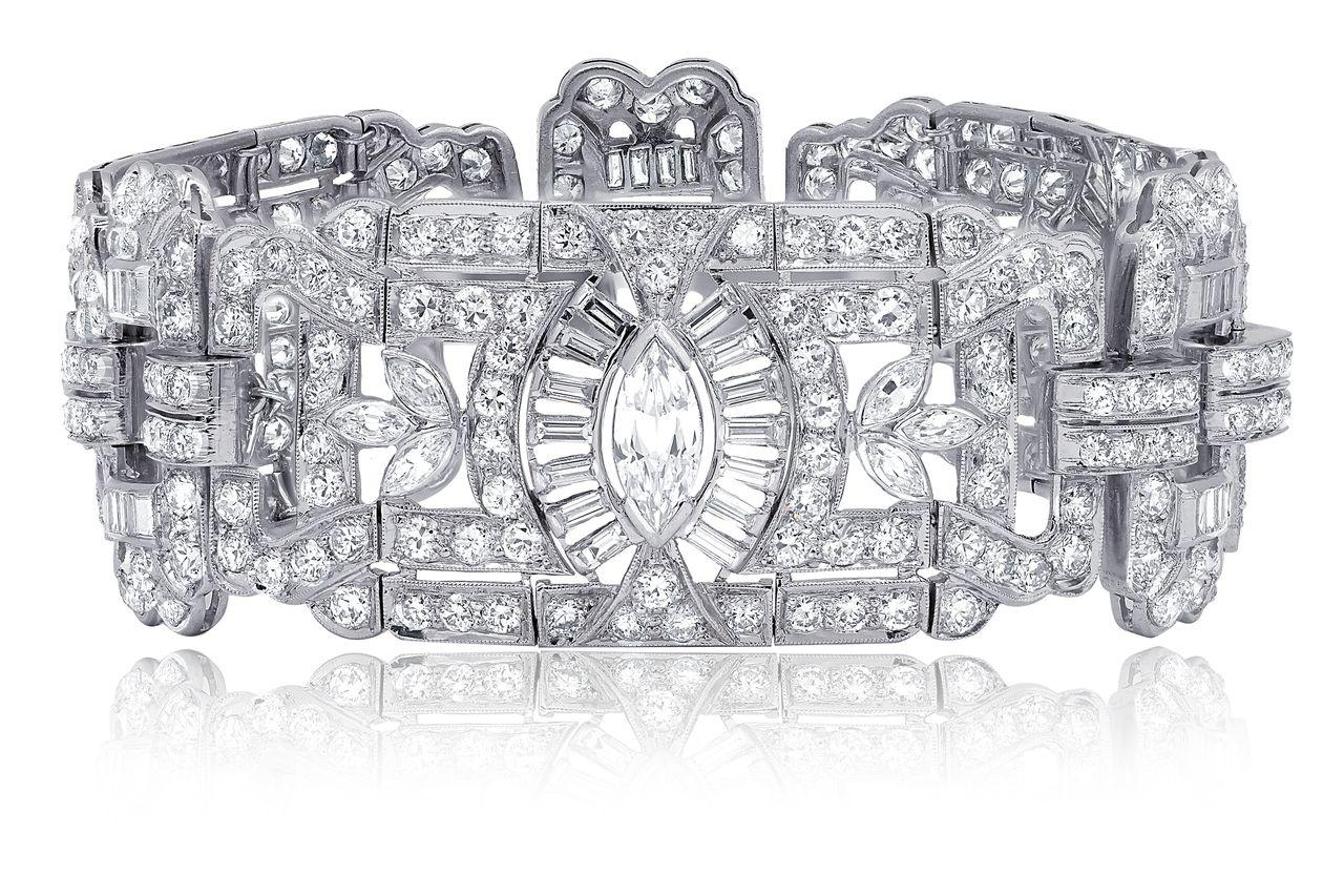 Marquise Cut Platinum 23.00 CT. Diamond Bracelet For Sale