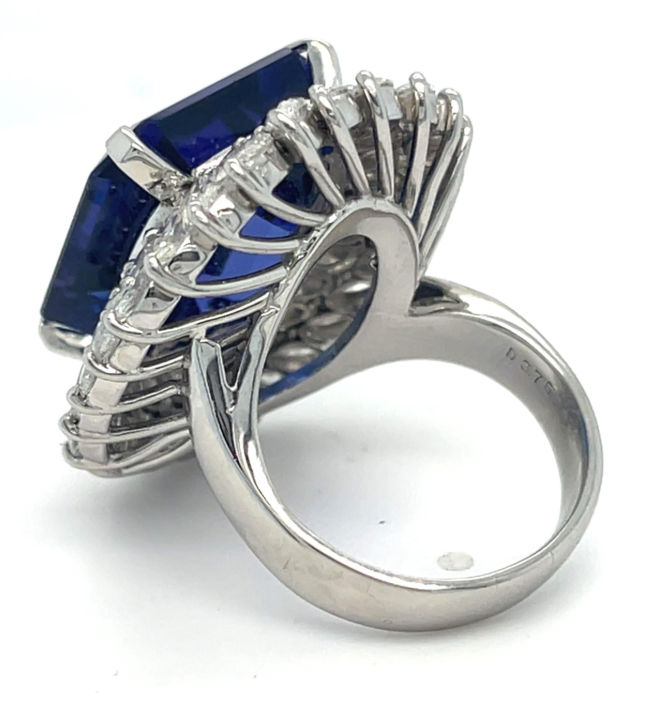 Marquise Cut Platinum 23.01 ct Tanzanite Ring w/ 3.76 ct Marquise Diamond Double Bezel Sz 6.5 For Sale