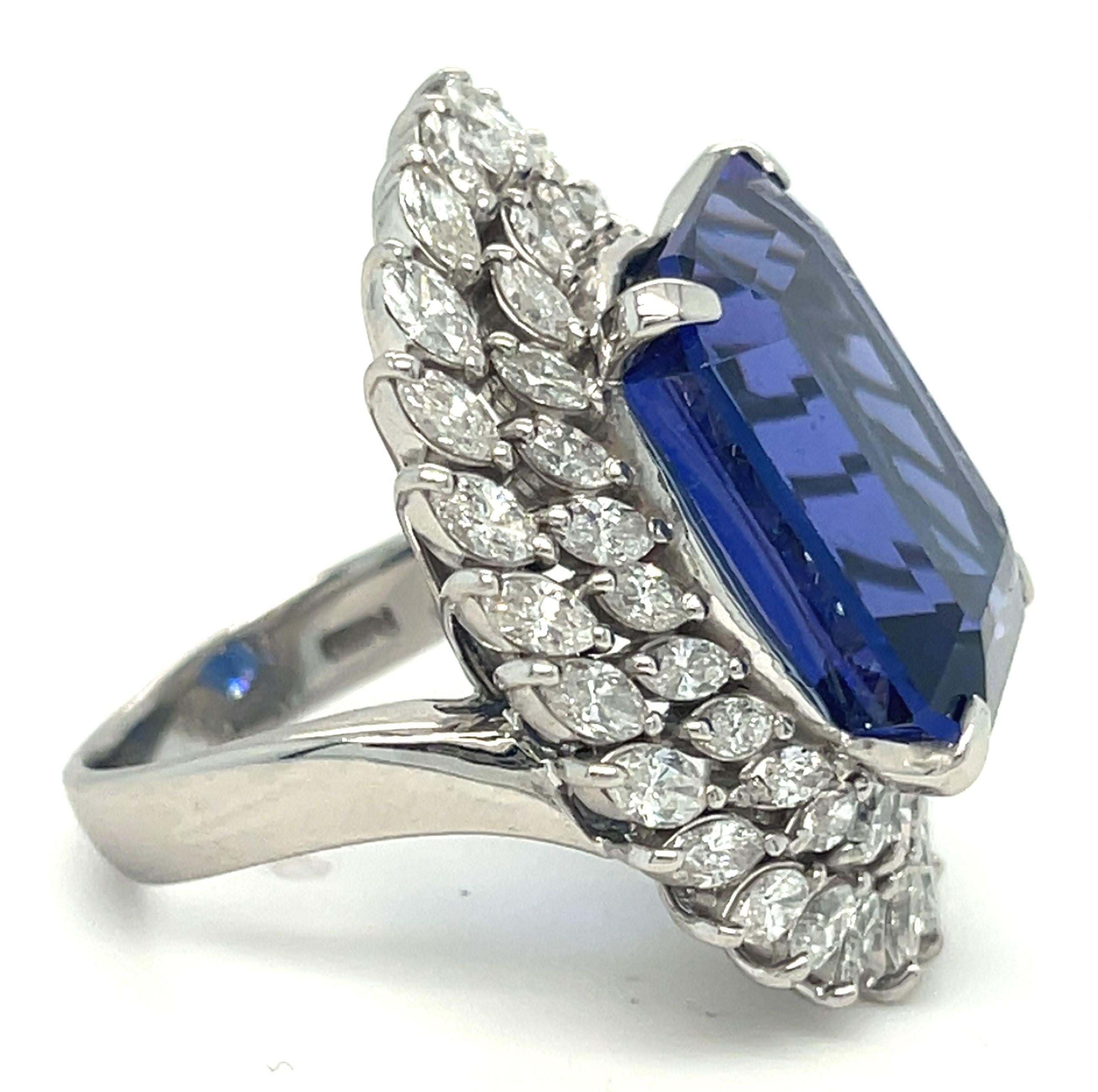Women's or Men's Platinum 23.01 ct Tanzanite Ring w/ 3.76 ct Marquise Diamond Double Bezel Sz 6.5 For Sale