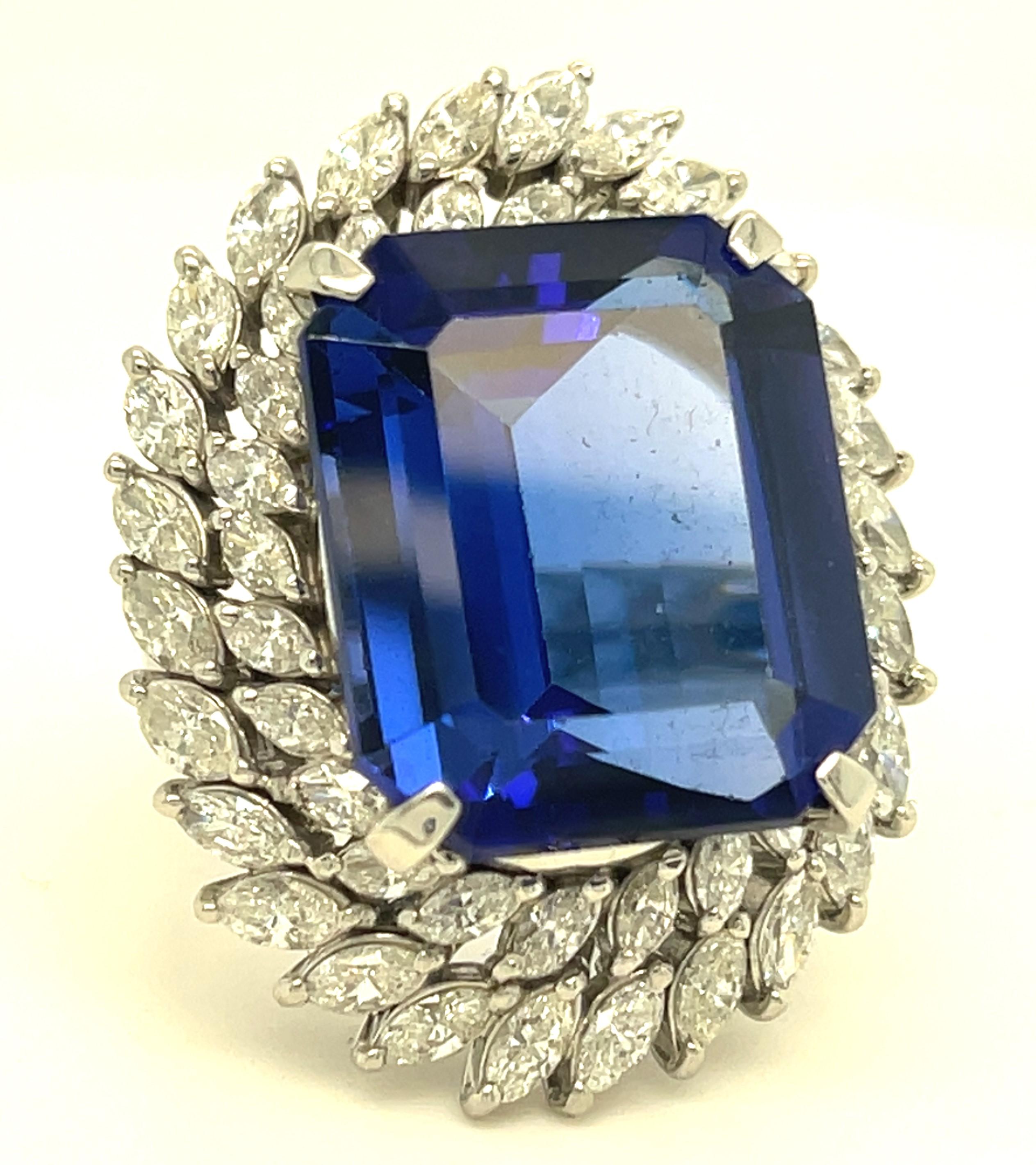 Platinum 23.01 ct Tanzanite Ring w/ 3.76 ct Marquise Diamond Double Bezel Sz 6.5 For Sale 1