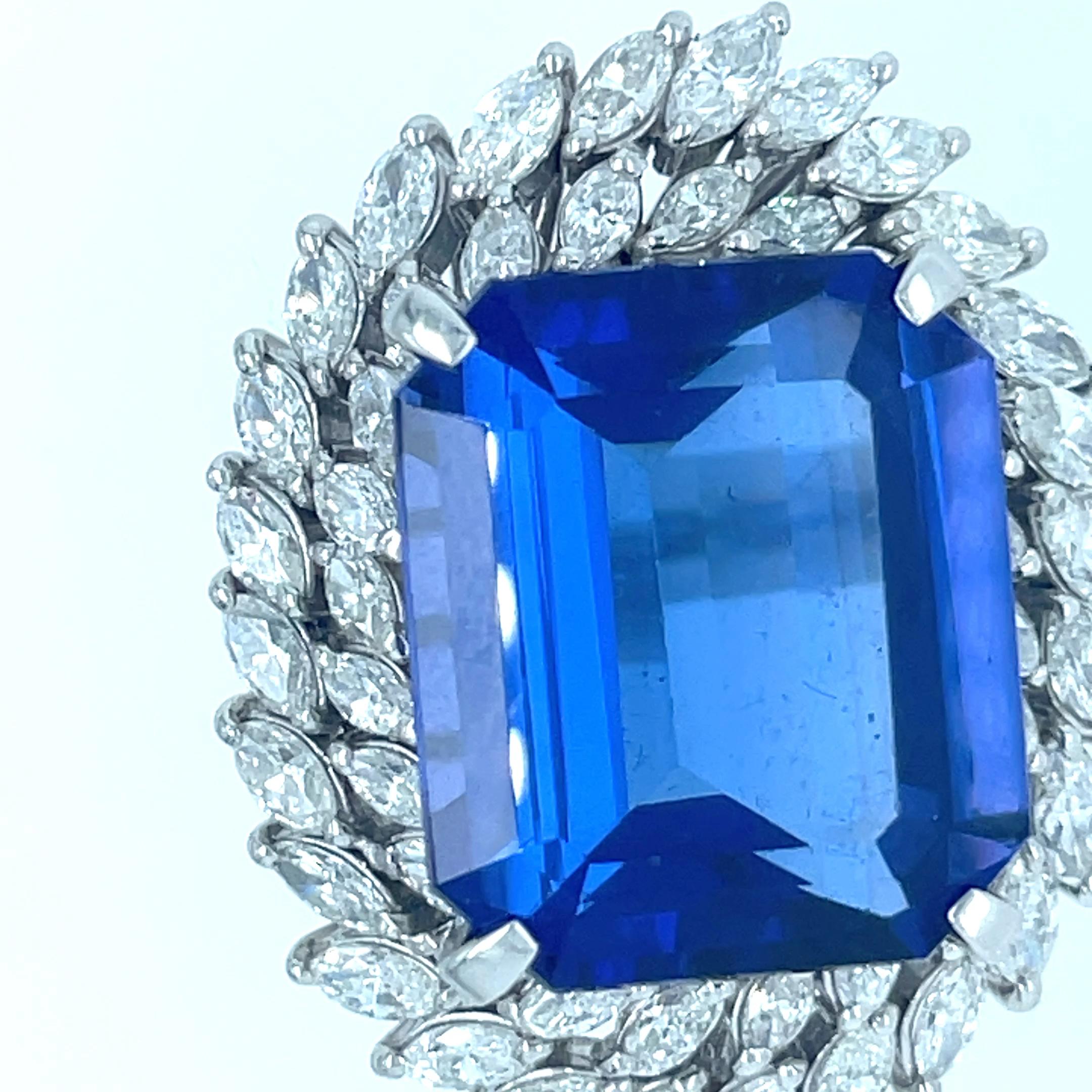 Platinum 23.01 ct Tanzanite Ring w/ 3.76 ct Marquise Diamond Double Bezel Sz 6.5 For Sale 3