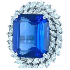 Platinum 23.01 ct Tanzanite Ring w/ 3.76 ct Marquise Diamond Double Bezel Sz 6.5