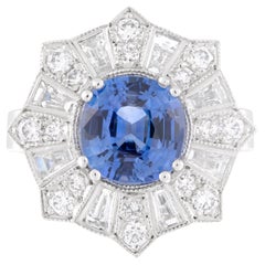 Platinum 2.30ct Cushion Ceylon Sapphire Fireworks Diamond Engagement Ring