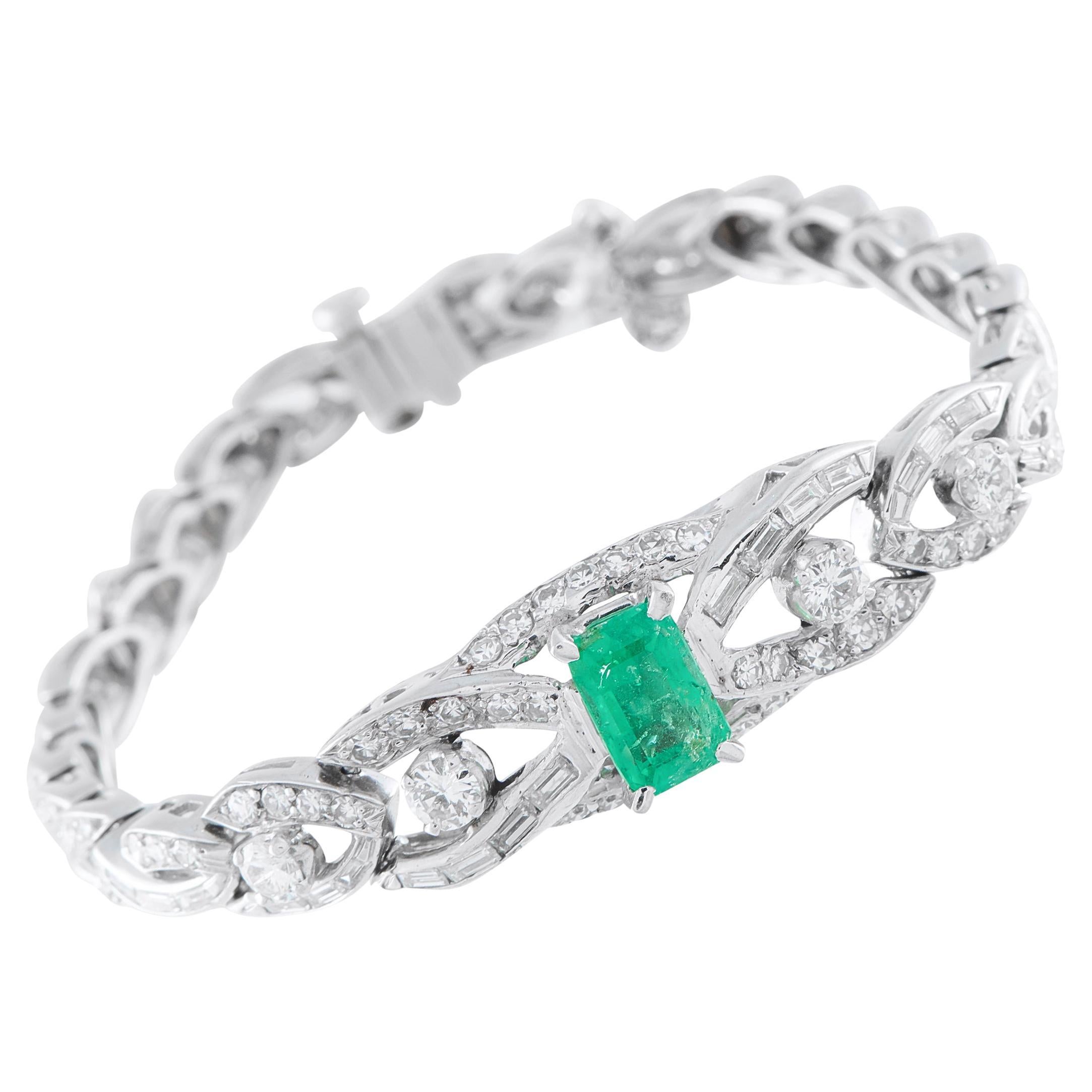 Platinum 2.30ct Diamond and Emerald Bracelet MF48-020526 For Sale