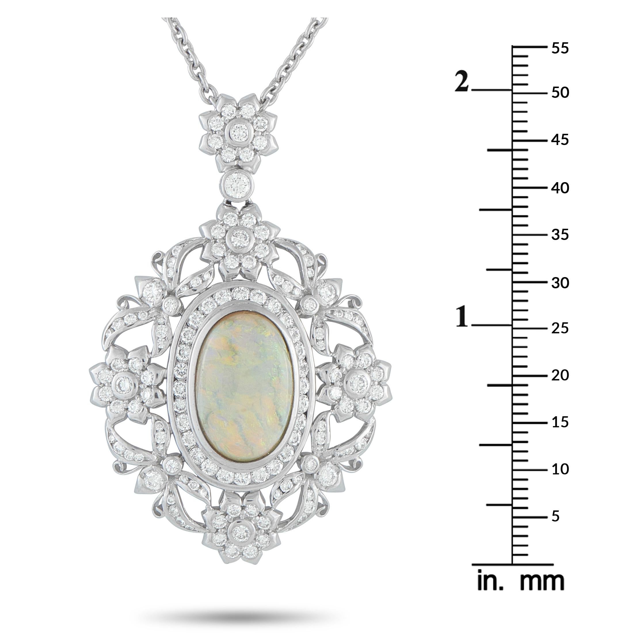 Platinum 2.30ct Diamond and Opal Pendant Necklace MF55-101525 In Excellent Condition For Sale In Southampton, PA