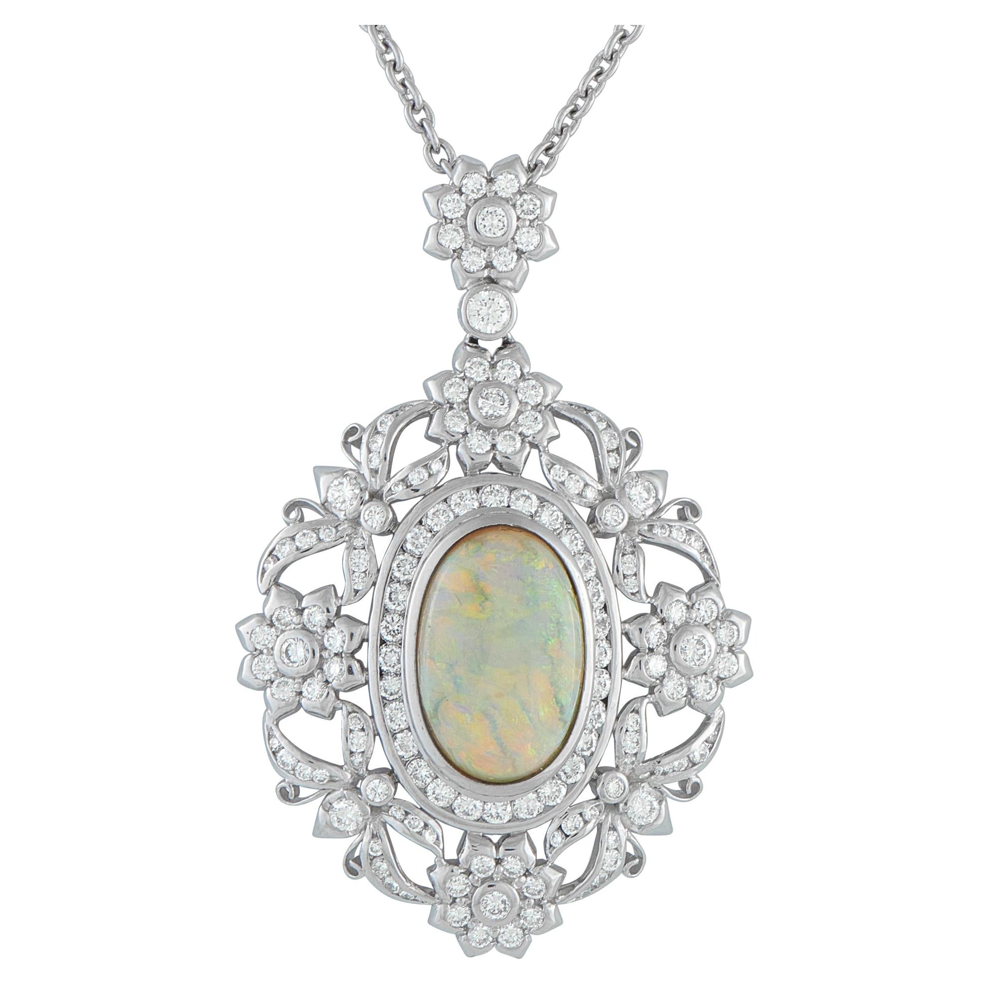 Platinum 2.30ct Diamond and Opal Pendant Necklace MF55-101525
