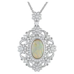 Platinum 2.30ct Diamond and Opal Pendant Necklace MF55-101525
