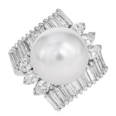 Platinum 2.30cts Diamond Pearl Bypass Cocktail Ring