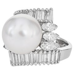 Platinum 2.30cts Diamond Pearl Bypass Cocktail Ring