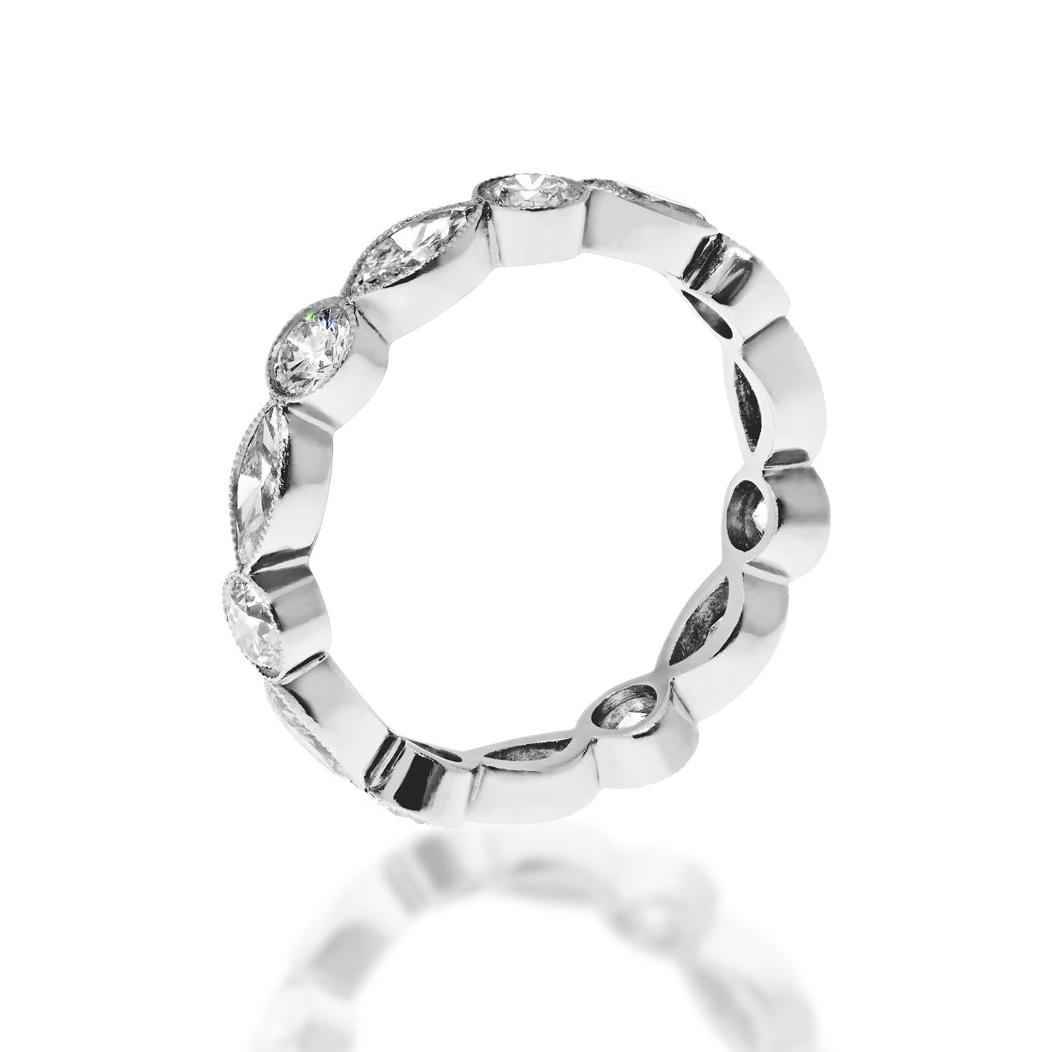 Round Cut Platinum 2.31cttw Bezel Set Round And Marquise Cut Diamond Eternity Ring For Sale