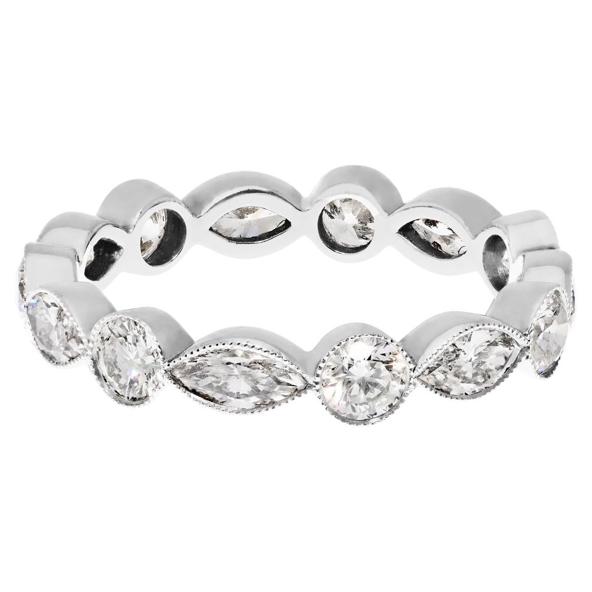 Platinum 2.31cttw Bezel Set Round And Marquise Cut Diamond Eternity Ring For Sale