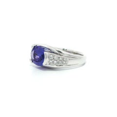 Platinum 2.35ctw Oval Very Nice Violet Blue Tanzanite Pave Diamond Accents Ring