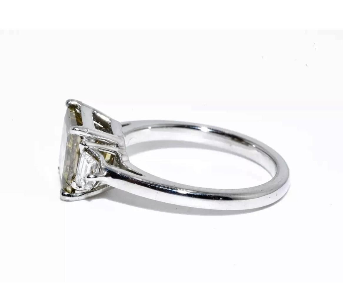 Women's Platinum 2.36 TW Natural Cognac & White Diamond 3 Stone Engagement Ring For Sale