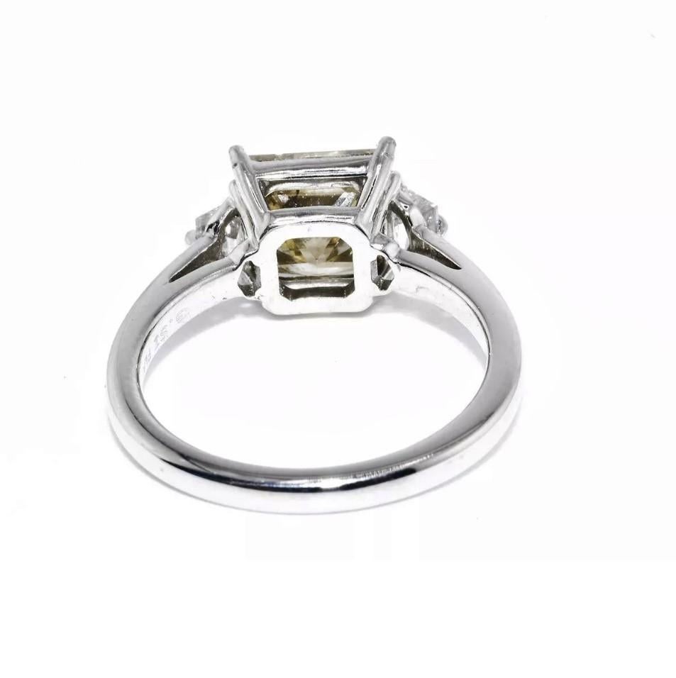 Platinum 2.36 TW Natural Cognac & White Diamond 3 Stone Engagement Ring For Sale 1