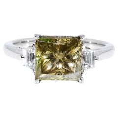 Platinum 2.36 TW Natural Cognac & White Diamond 3 Stone Engagement Ring