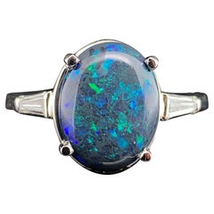 Platinum 2.37ct Black Opal Ring with GIA Report