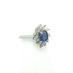 Platinum 2.38ctw Old Cushion Sapphire Marquise & Round Diamond Swirl Ring