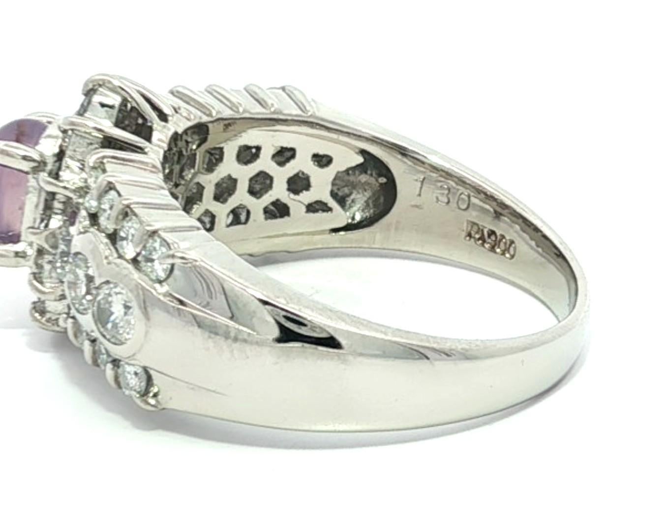 Anello in platino con zaffiro viola a stella cabochon e diamante a 3 file da 2,3 carati in vendita 9