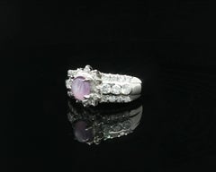 Platinum 2.3ctw Cabochon Purple Star Sapphire w/ Diamond 3 Row Band Ring