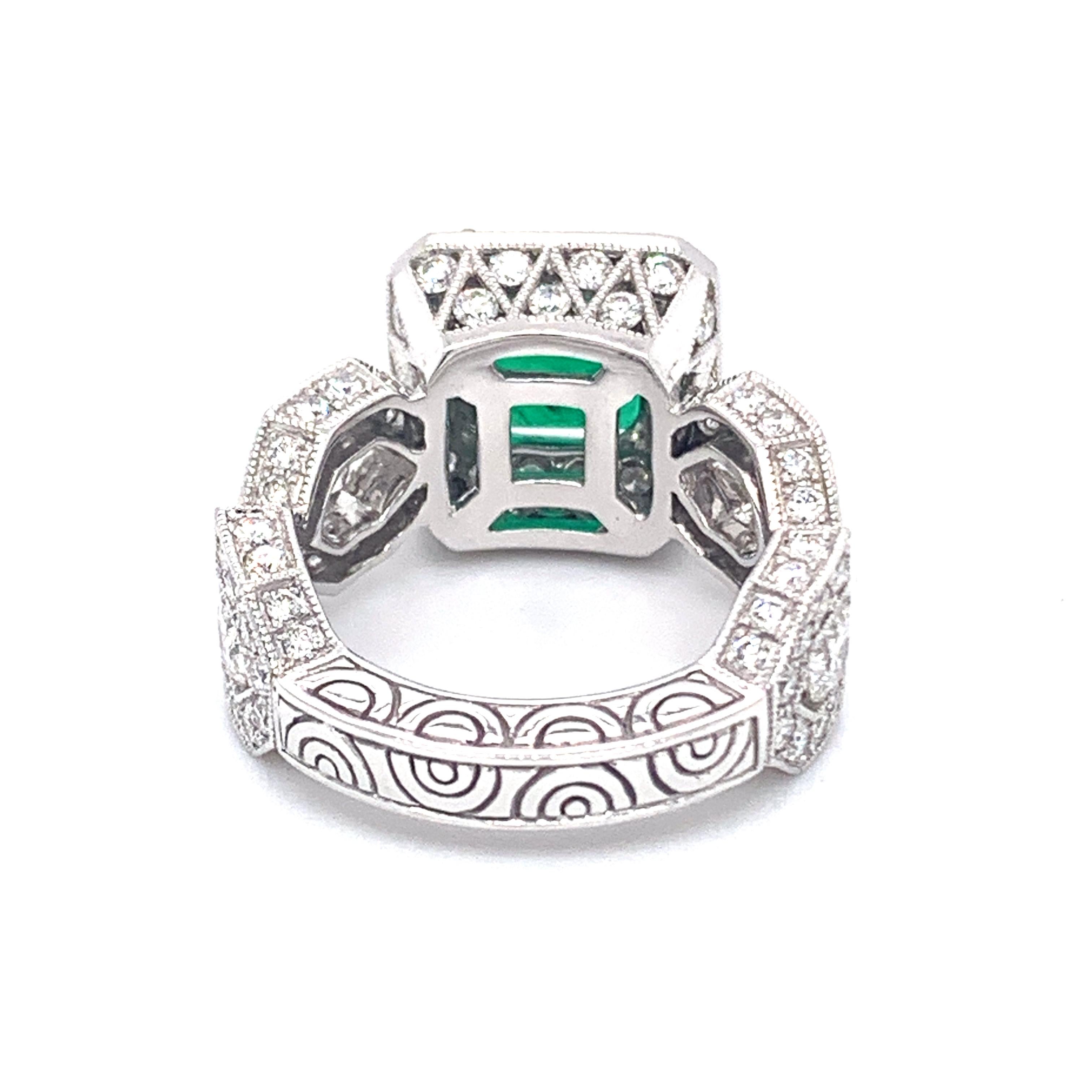 Modern Danuta Platinum 2.40 Carat Colombian Emerald 2.80 Carat Diamond Engagement Ring
