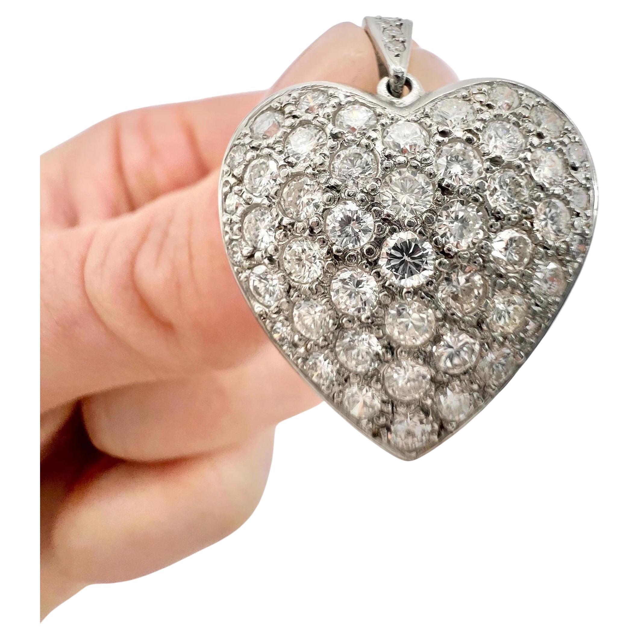 Platinum 2.40 Carat Diamond Pave Heart Pendant
