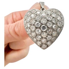 Platinum 2.40 Carat Diamond Pave Heart Pendant