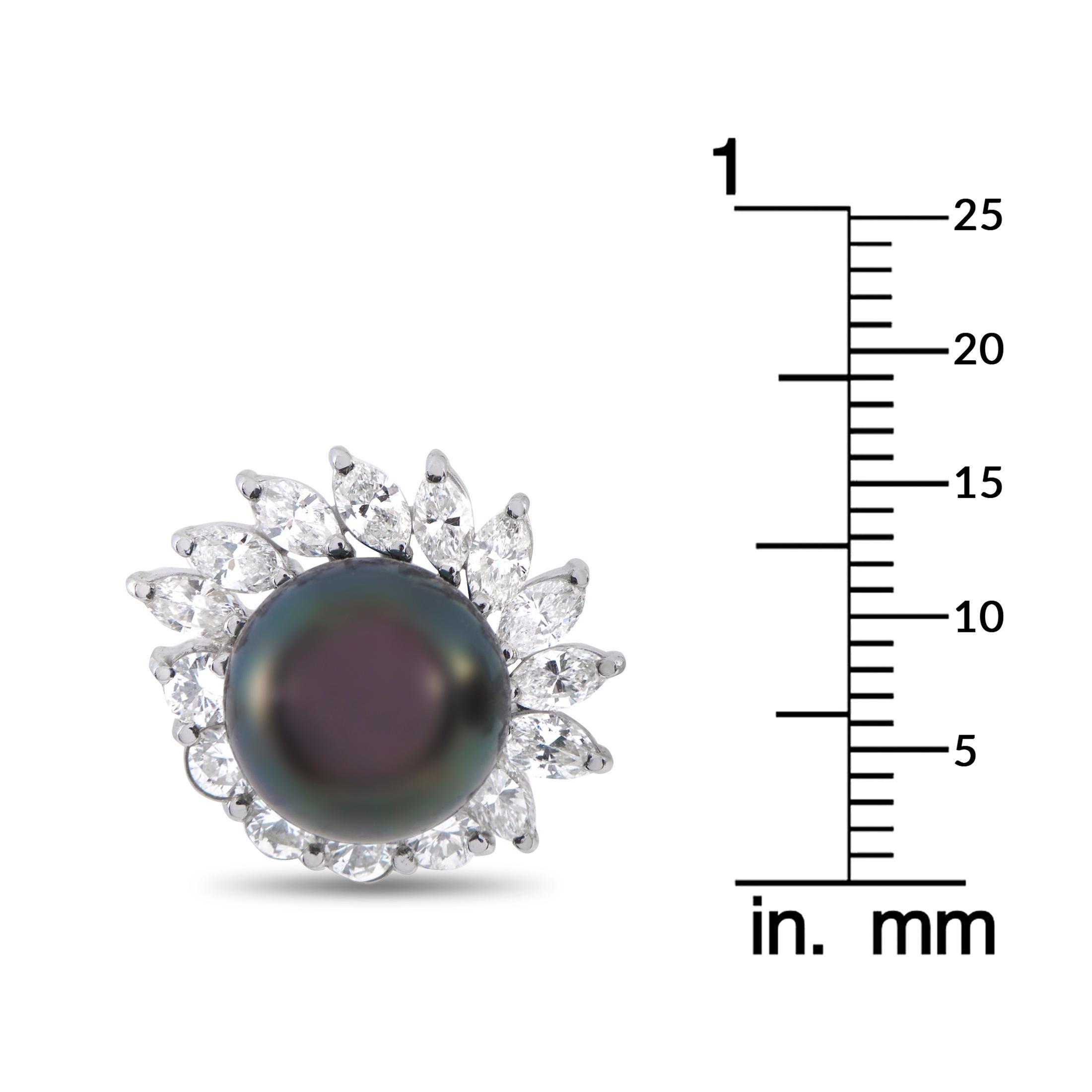 Marquise Cut Platinum 2.40ct Diamond and Pearl Earrings For Sale