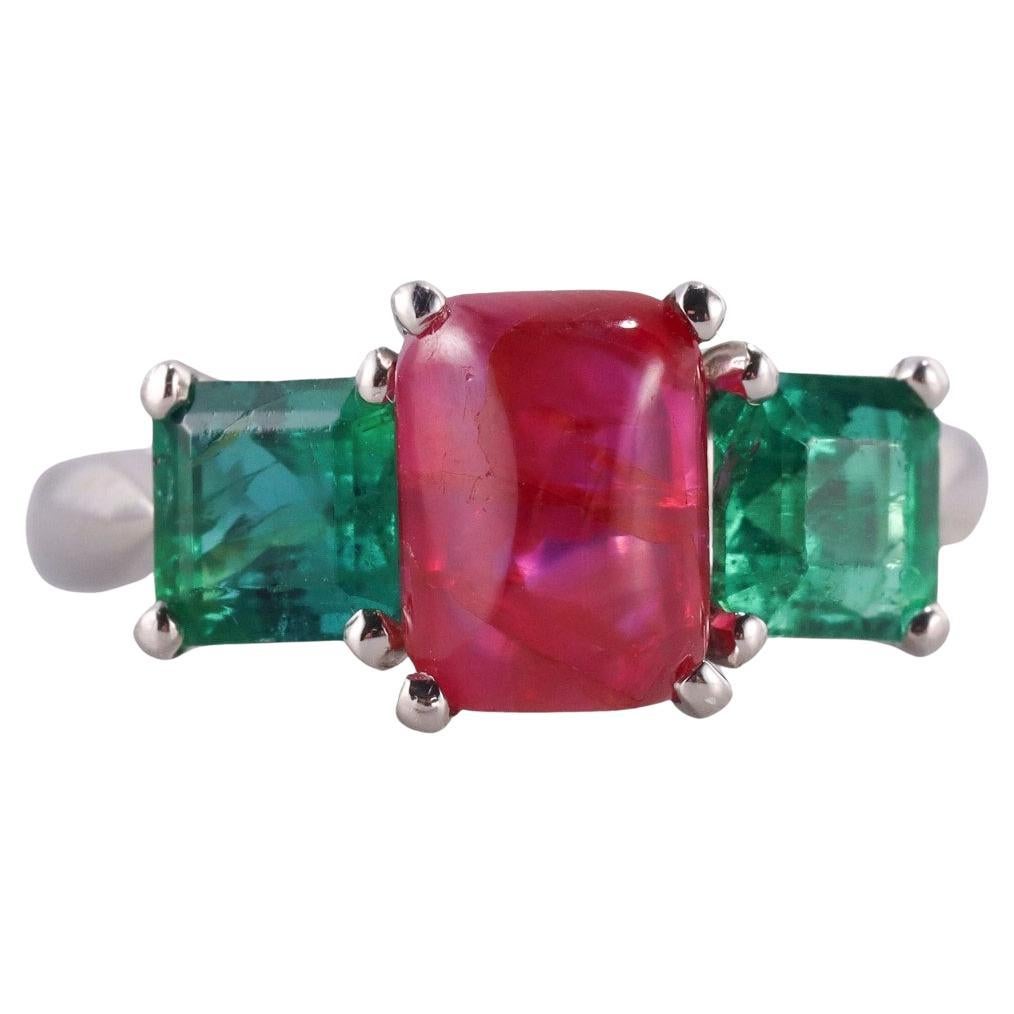 Platinum 2.40ct Ruby Emerald 3 Stone Ring