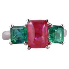 Platinum 2.40ct Ruby Emerald 3 Stone Ring